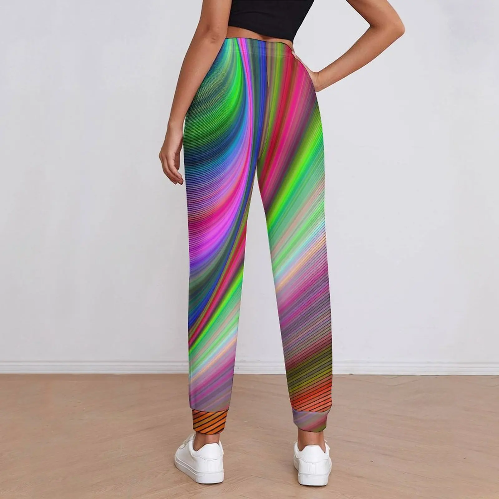 Rainbow Striped Pants Abstract Art Hip Hop Joggers Spring Ladies Casual Graphic Oversize Trousers Gift