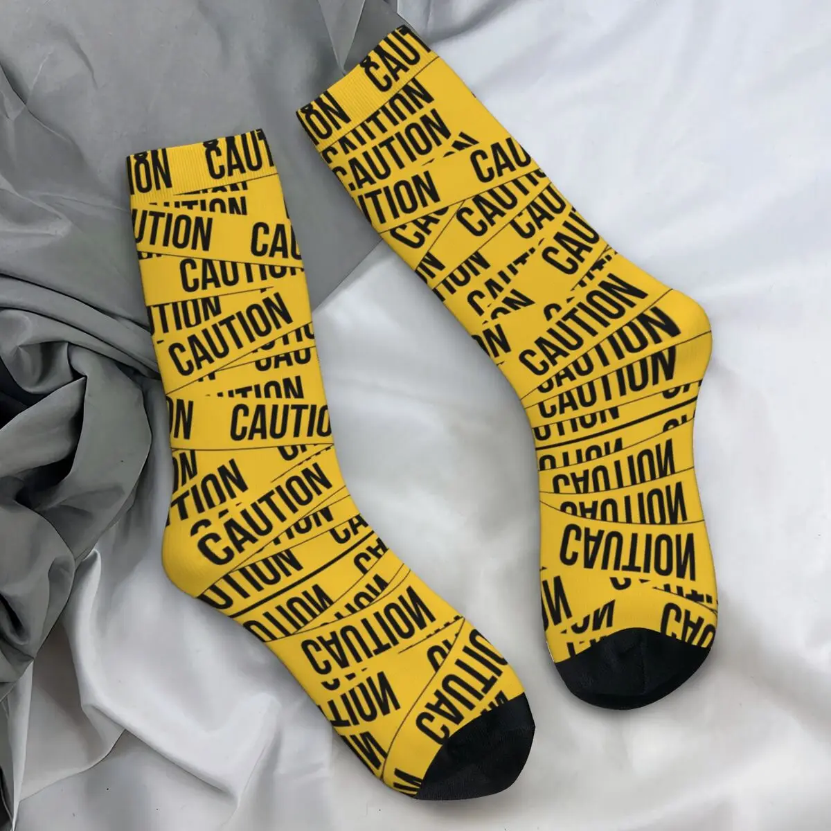 Caution Tape Pattern Socks Crime Scene Gothic Stockings Winter Anti Skid Adults Men Socks High Quality Running Sports Socks