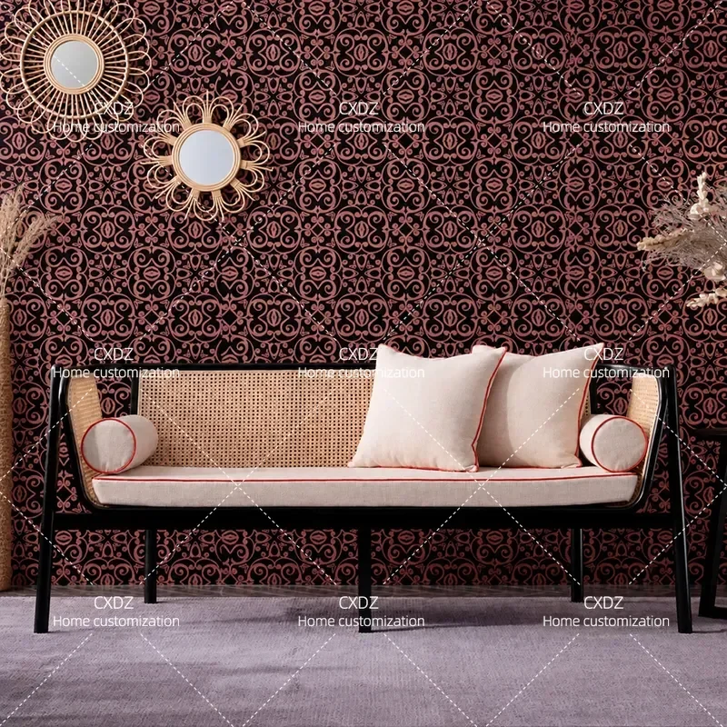 Wabi Sandy Wind Rattan Sofa Set Nordic Living Room Solid Wood Backrest Leisure Recliner Bed and Breakfast Balcony Rattan