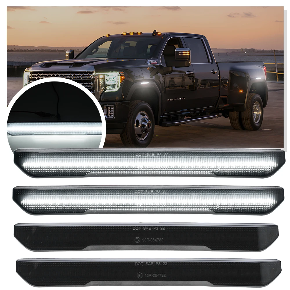 

4 шт. светодиодный передний и задний боковой габаритный фонарь для GMC Sierra 2500 3500HD 2020+ GMC Canyon Fender, мигающий сигнальный фонарь, боковые габаритные фонари