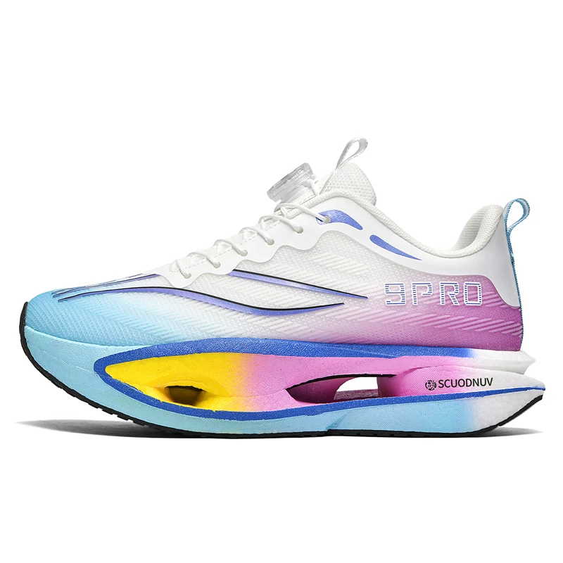 حذاء جري جديد بإبزيم دوار + لوح كربون مع لوح من ألياف الكربون لأحذية التدريب الرياضية للرجال والنساء