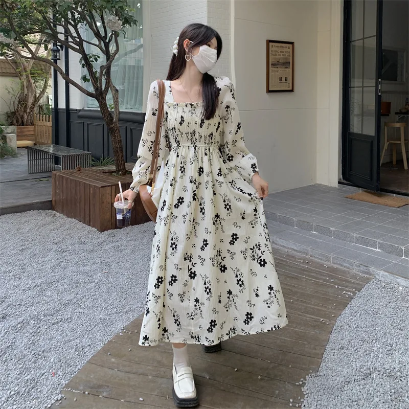 

Long Sleeve Dress with Fragmented Flower Spring and SummerDress New Hight end Design French Fashion Versatile Temperament 2024