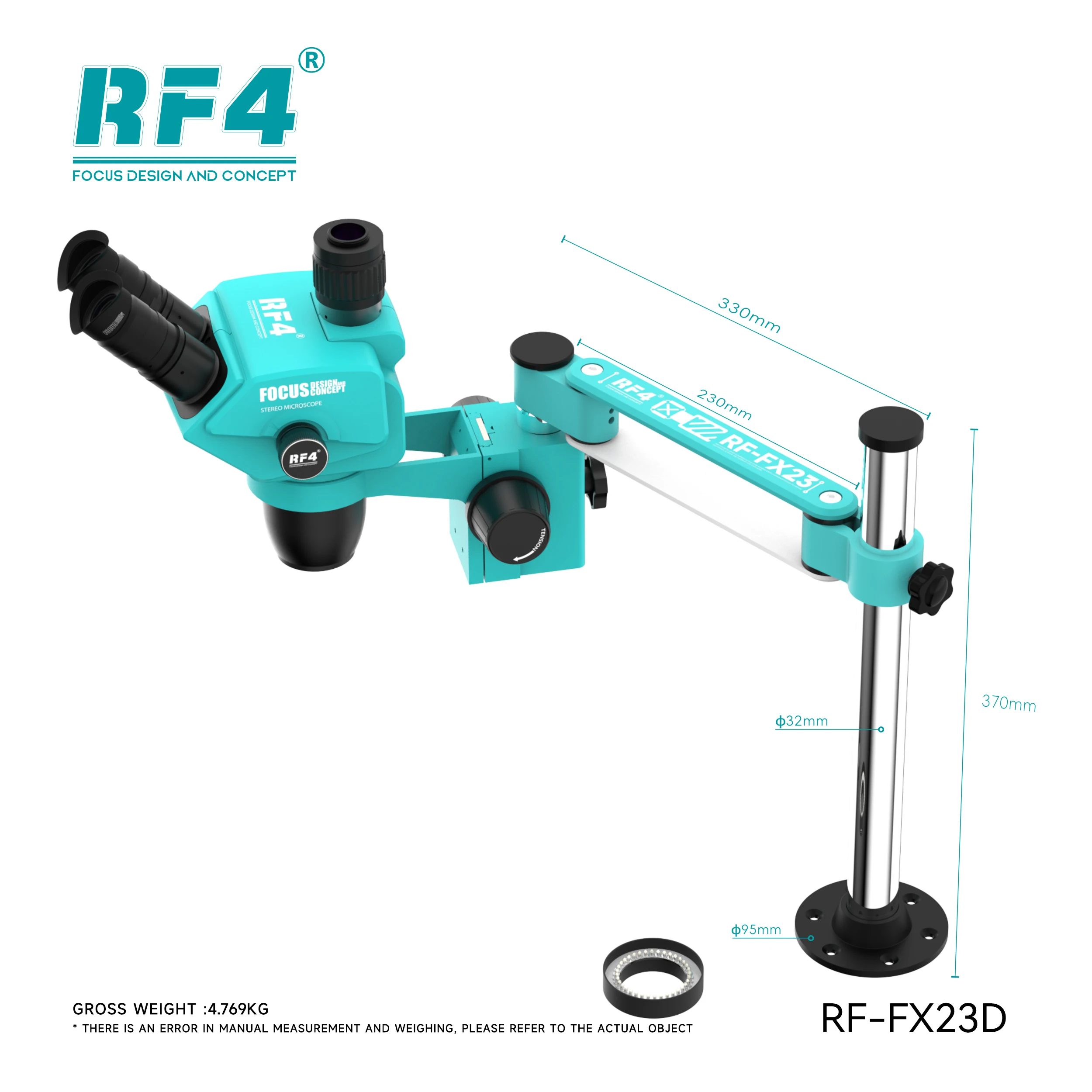 RF4 6 Speed Precise Locking Magnification Zoom ，360 ° Rotation Adjustable Swing Arm Universal Triocular Stereo Microscope