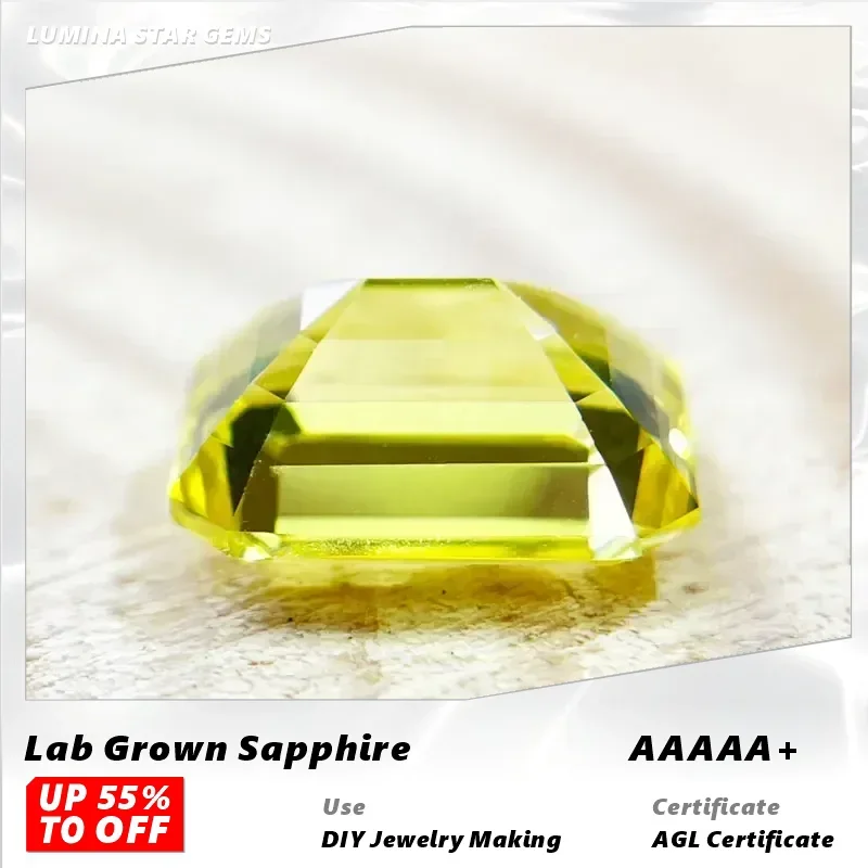 

L-Yellow Color Emerald Cut Lab Grown Sapphire VVS1 DIY Ring Necklace Earrings Main Materials with Certificate Price