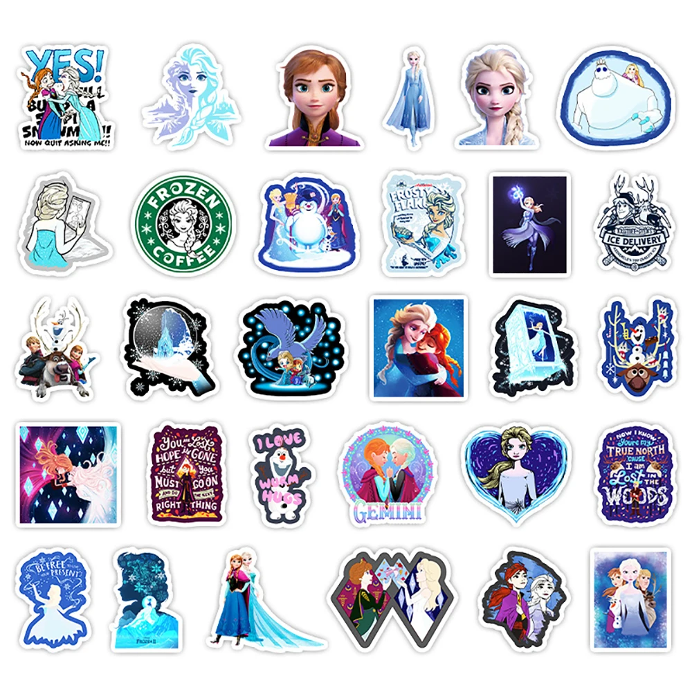 10/30/50PCS Disney Frozen Princess Stickers For Girls Cute Cartoon Decals DIY Luggage Phone Skateboard Laptop Notebook Bike Toys