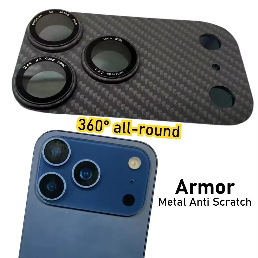 

Carbon Fiber Texture Lens Protector Metal Tempered Glass Full Cover Camera Lens Cover Anti Scratch for iPhone 17Pro/17 Pro Max
