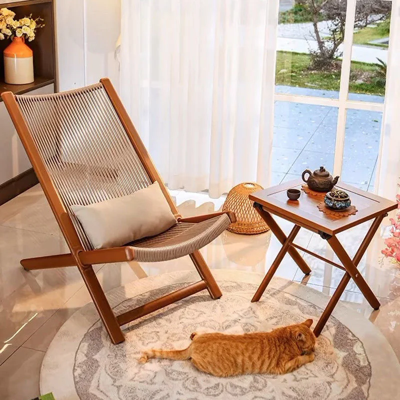 

Lounge chair, balcony, home folding lunch break, lazy person can lie down and sleep, casual backrest, rattan chair, courtyard, o
