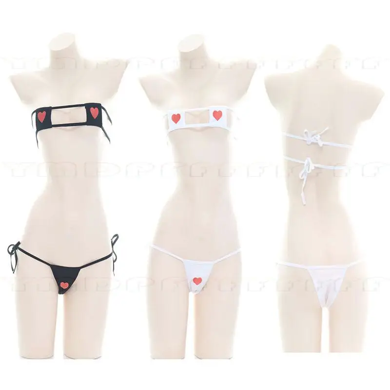 Anime sexo amor bordado cosplay bikini sexy encaje hasta conjunto de lencería de tres puntos mostrar figura mucama nuevo