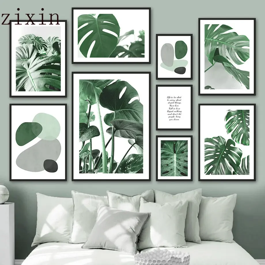

Tropical Green Leaf Monstera Abstract Minimalist Wall Art Canvas Posters Painting And Prints Wall Pictures For Living Room Decor