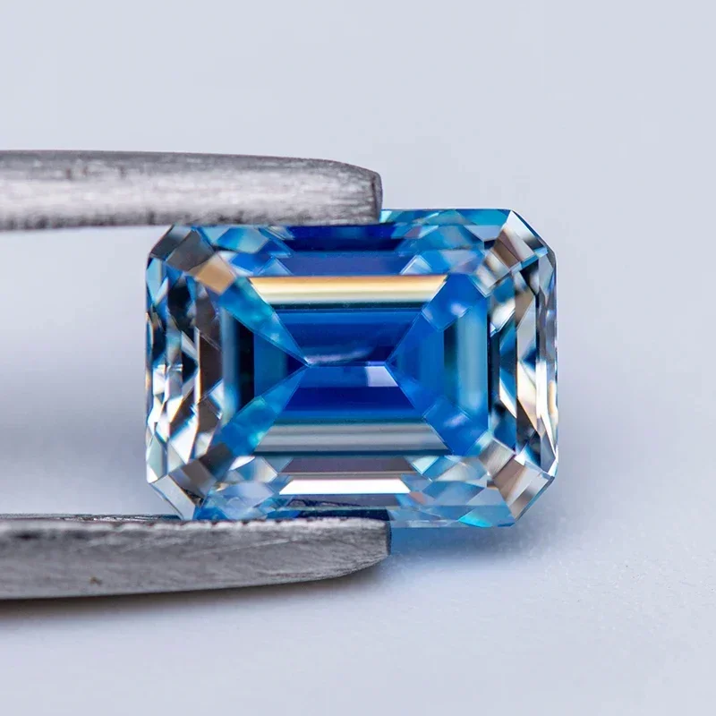 Moissanite Stone Emerald Cut Ice Blue Color VVS1 with GRA Certificate for Gemstone Charms Advanced Jewelry Making Materials