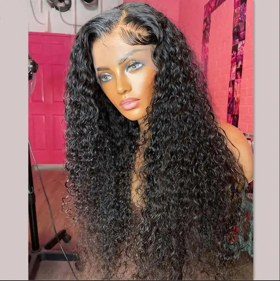 

Natural Black 180 Density PrePlucked 26" Kinky Curly Lace Front Wig For Black Women With Baby Hair Lace Frontal Wigs Daily Wig