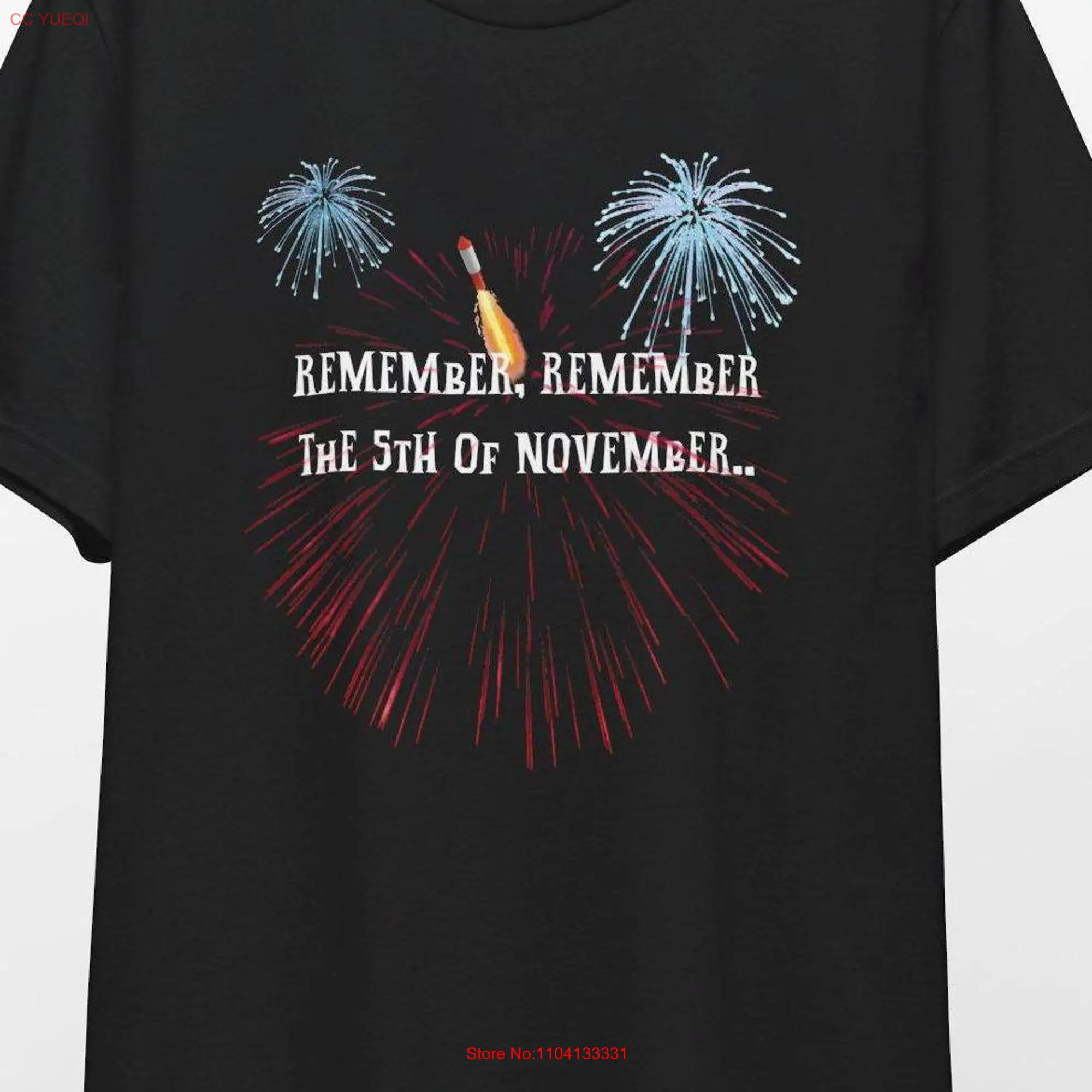 Bonfire Night T Shirt Remember Guy Fawkes November 5th Gunpowder Plot Celebration Fireworks long or short sleeves