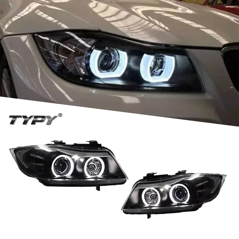 

Car Head Lamp Modified LED Headlights LED CCFL angel eye Double optical lens Head Light For BMW 3 Series E90 V1 V2 2005-2012