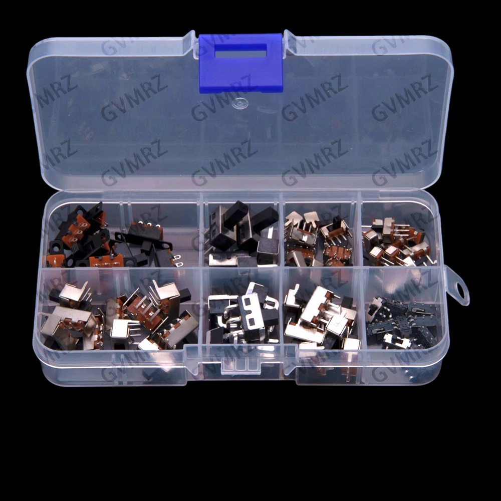 70PCS Miniature Toggle Switch, 8 Values, Single Row Straight Plug Power Supply, 3-Pin Button Slide 2-Slot Toggle Knob