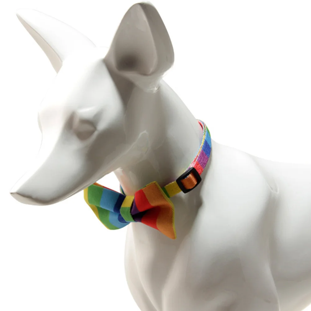 

Rainbow Bowknot Cat Collar Adjustable for Small Dogs Kitten Puppy Pet Rainbow Pattern Decorative Collar Comfortable Safe Buckle