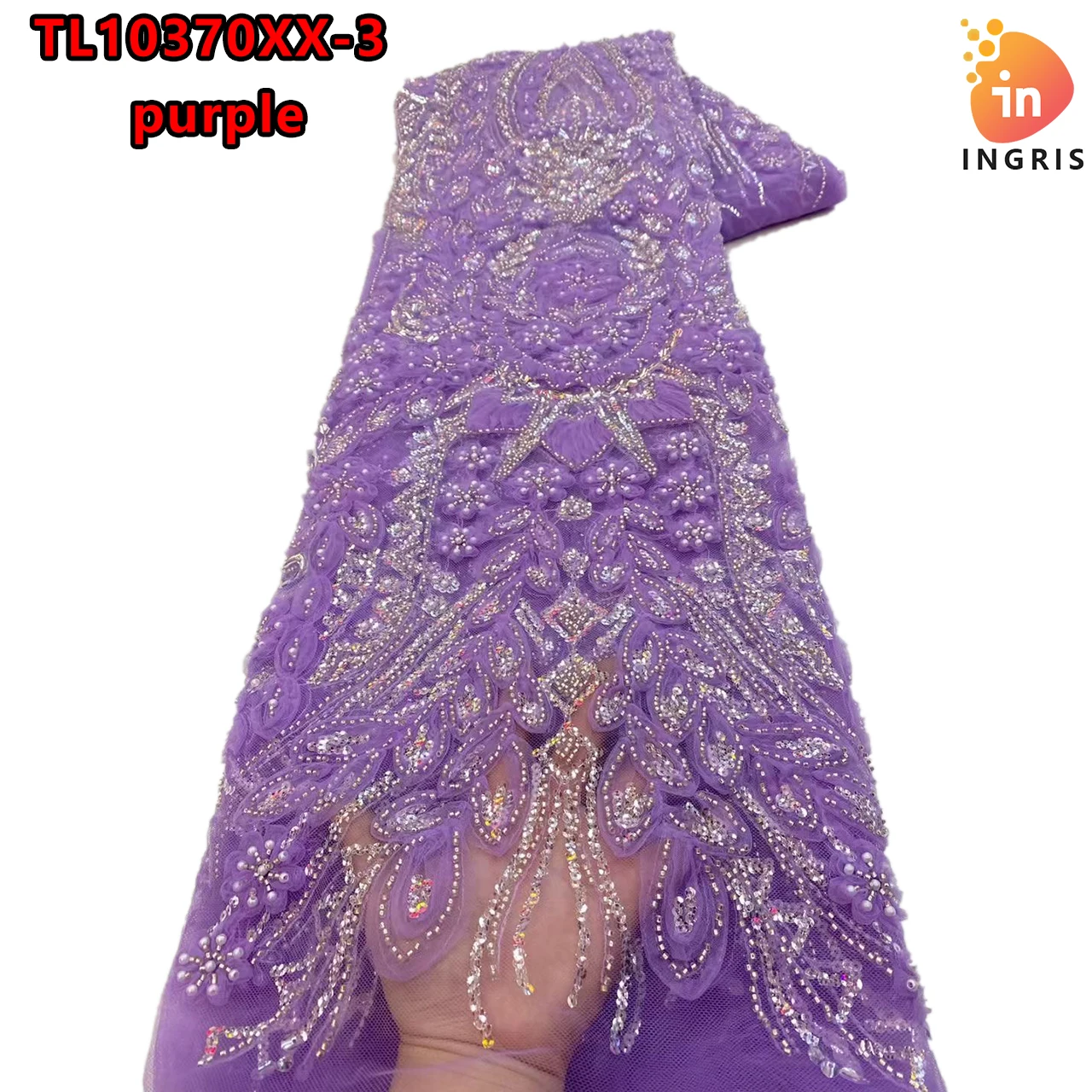 

Lace Fabric With Stones And Sequins Luxury Wedding Lace Fabric 2024 High Quality Mesh Lace Fabric Embroidered TL10305FS