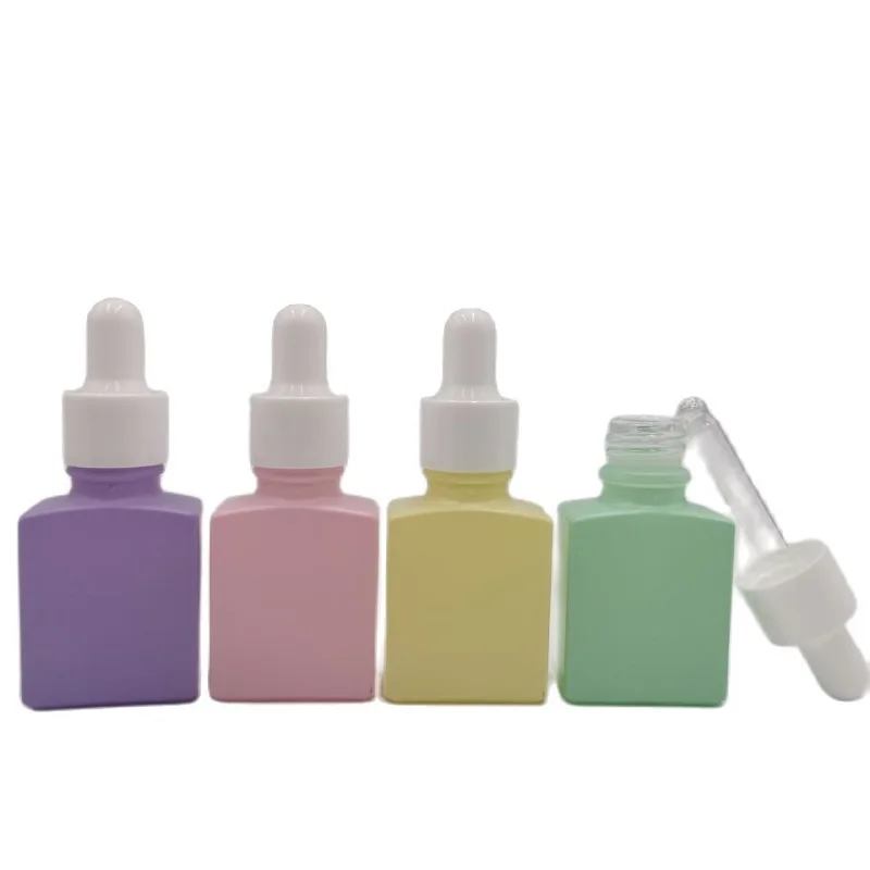 

20pcs 15ml Serum Dropper Bottle Macaron Color Flat Square Perfume Drop Pipette Vials Frosted Empty Glass Essential Oil Bottles