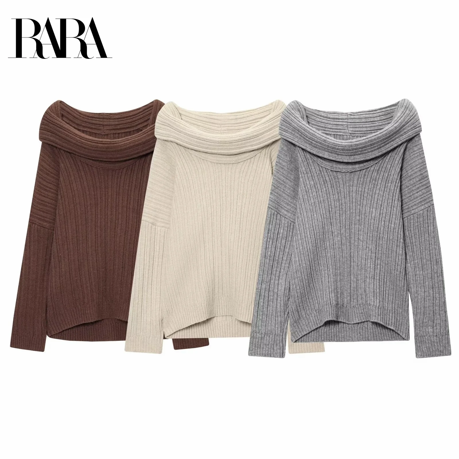 

RARA2025 осенний новый женский повседневный модный простой свободный универсальный вязаный топ на одно плечо с длинными рукавами