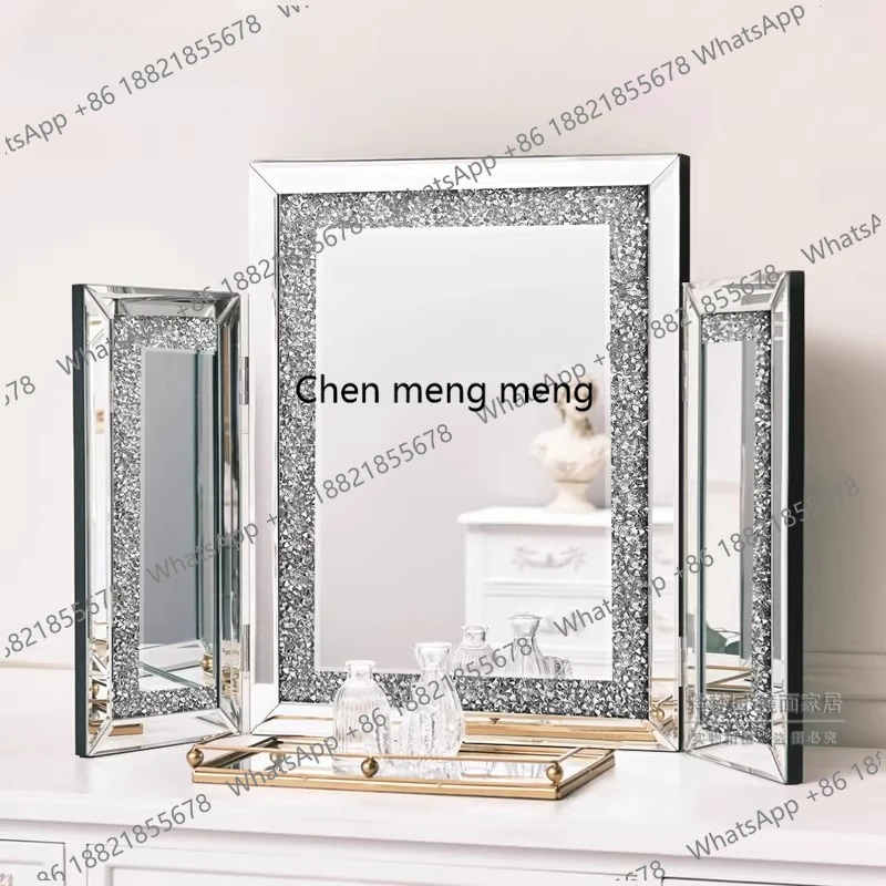 

Tri-fold mirror European modern light luxury household bedroom dressing table makeup mirror desktop three-sided mirror