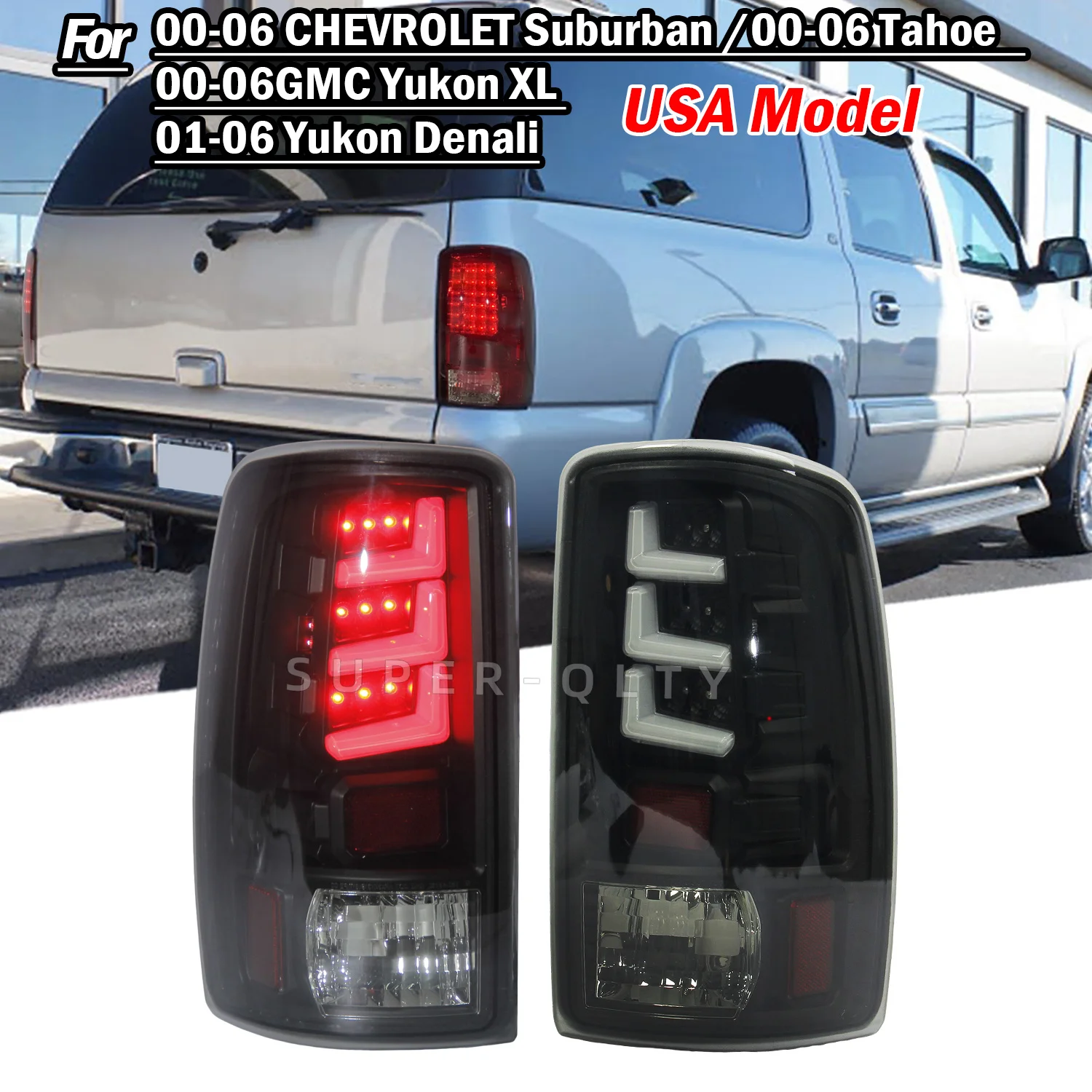 Luces traseras para Chevy Suburban 2000-2006 GMC Yukon XL Yukon Denali 2001-2006 luces traseras de tubo LED ahumadas lámparas de freno 2 uds