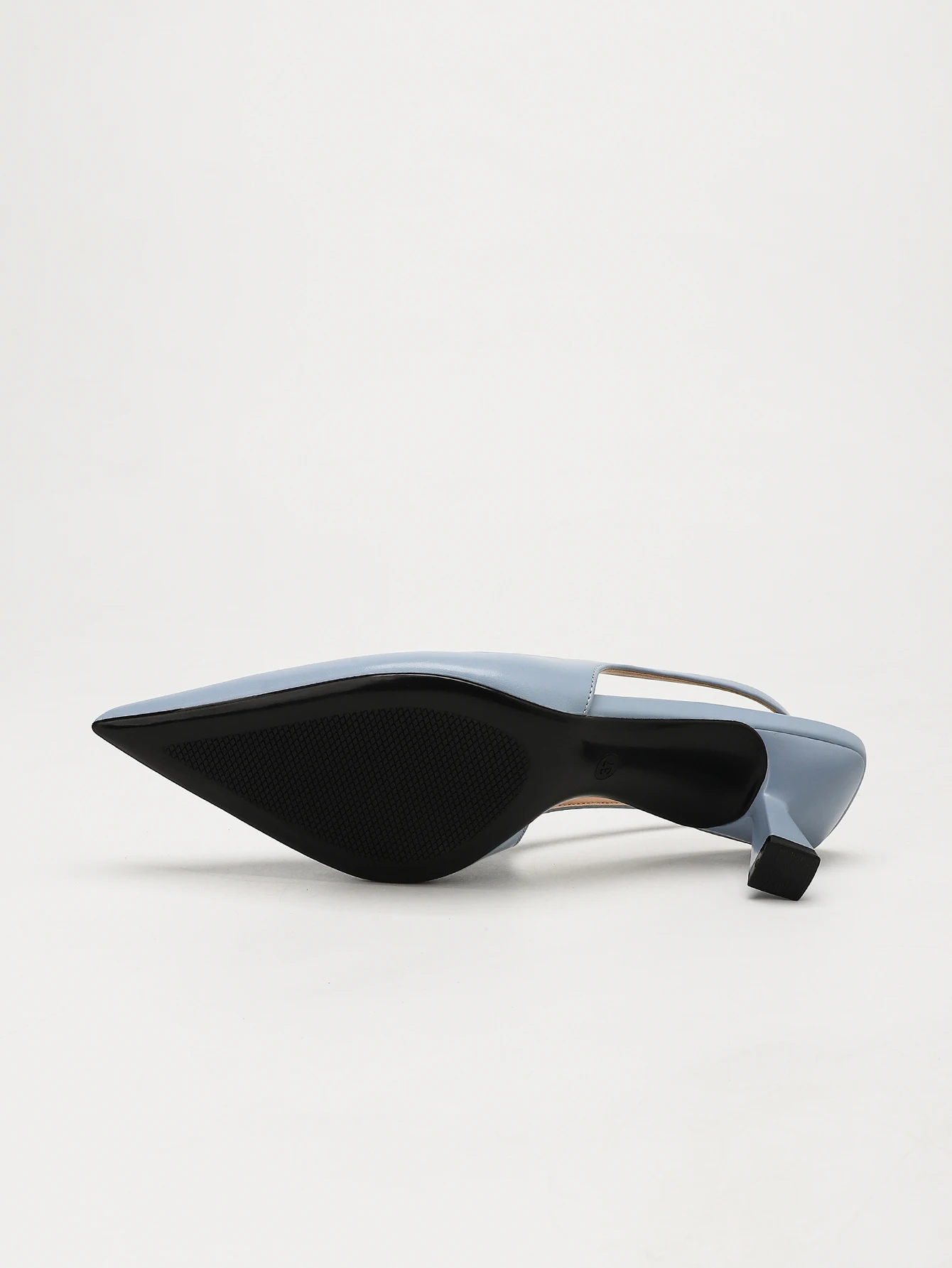 Hellblaue Damen-Slingback-Pumps aus Kunstleder mit spitzer Zehenpartie, dreieckigem niedrigem Absatz, elegante Schuhe für Büro, Hochzeit, Party – Detail 5