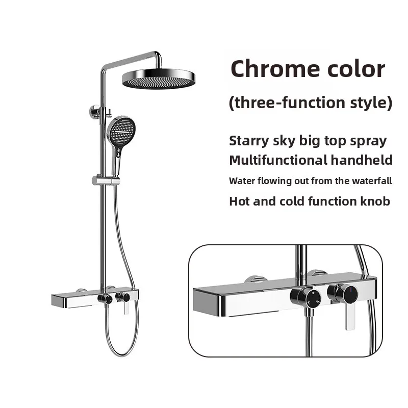 Hotel Grade All Copper Waterway Shower Set Hot Cold Multifunction Pressure Shower Head Storage Shelf Copper Shower Set Bathroom