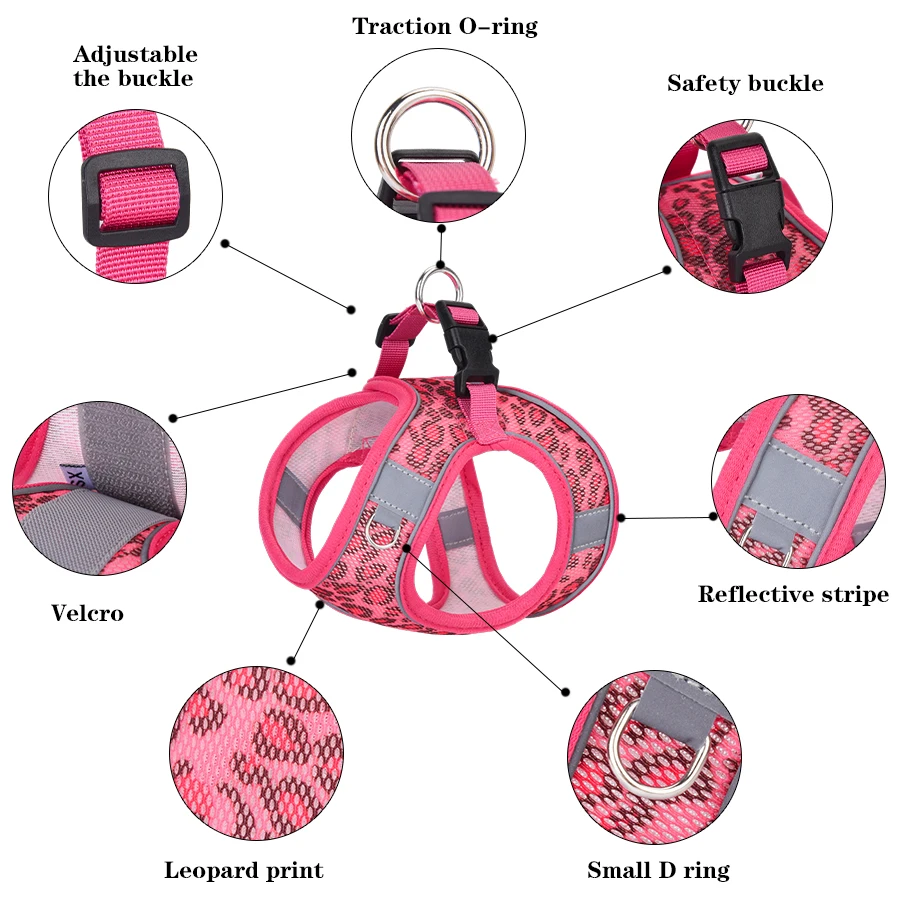HLP428--مجموعة أدوات تحكم عالمية على شكل سترة بطباعة الفهد للقطط والكلاب، مع مقود بطول 1.5 متر وشبكة متشابكة قابلة للتنفس للغاية. #4