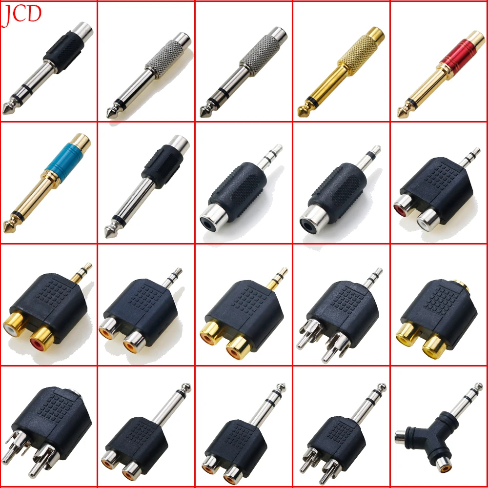 1PC RCA adapter audio plug connector RCA male female to RCA 3.5mm 6.35mm single and dual channel stereo male female connector