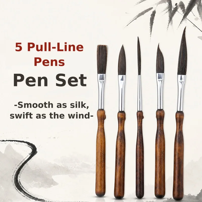 5Pcs Liner Brush Kit Precision Pointed Tip for Watercolor Acrylic Hand Outlining Artwork Student Craft Stationery Supplies