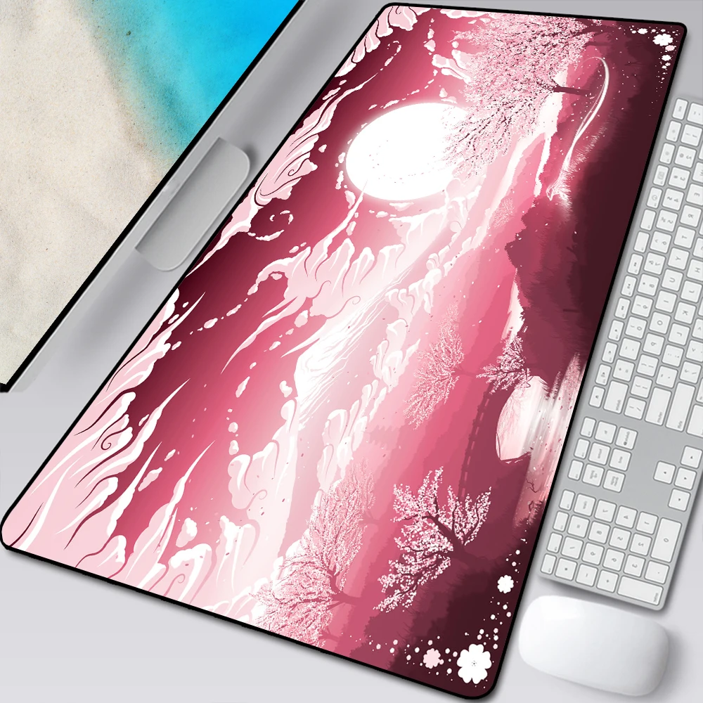 Sakura podkładka pod mysz czarna Mausepad różowa konfiguracja akcesoria dla graczy dywan biurowy japońska sztuka podkładka pod mysz firma Gaming Deskmat 90x40cm