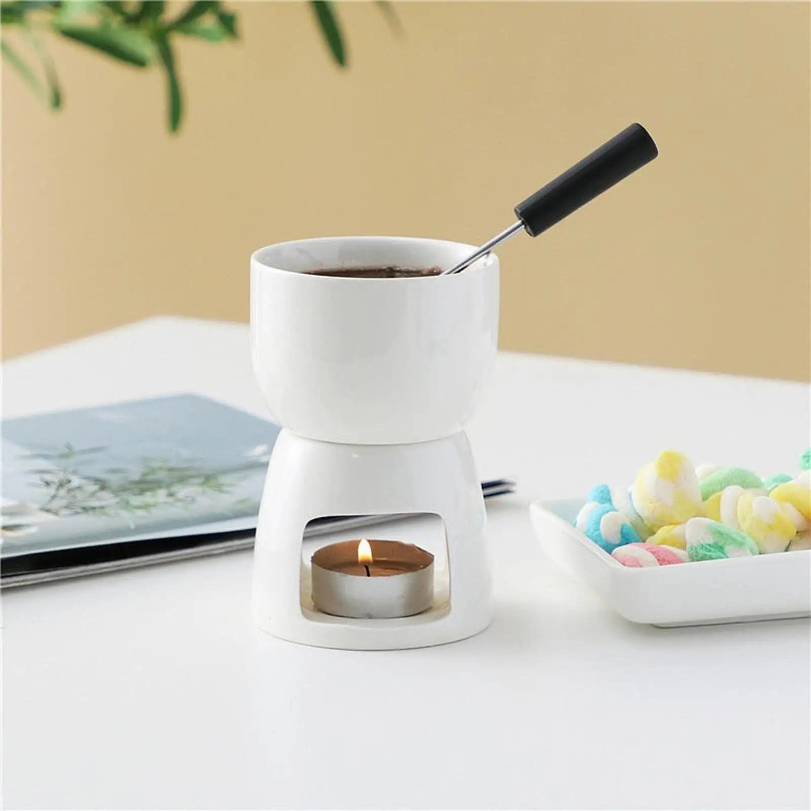 Ceramic Butter Warmer Ceramic Italian Style Melting Mug Tea Light Porcelain Melting Pot for Chocolate Caramel Tapas Snack Home