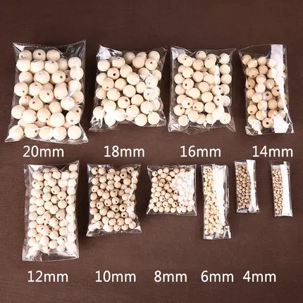 Natural Round Wooden Eco-Friendly Loose Spacer Wood Beads 4-20mm Colored Wooden Beads Crafts For Jewelry Making DIY