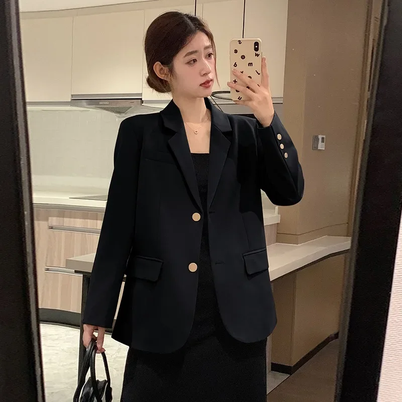 Vintage Oversized Blazer 2025 Spring Autumn Casual Petite Women Suit Jacket Elegant Loose Fit Office Wear Single-Breasted Coat