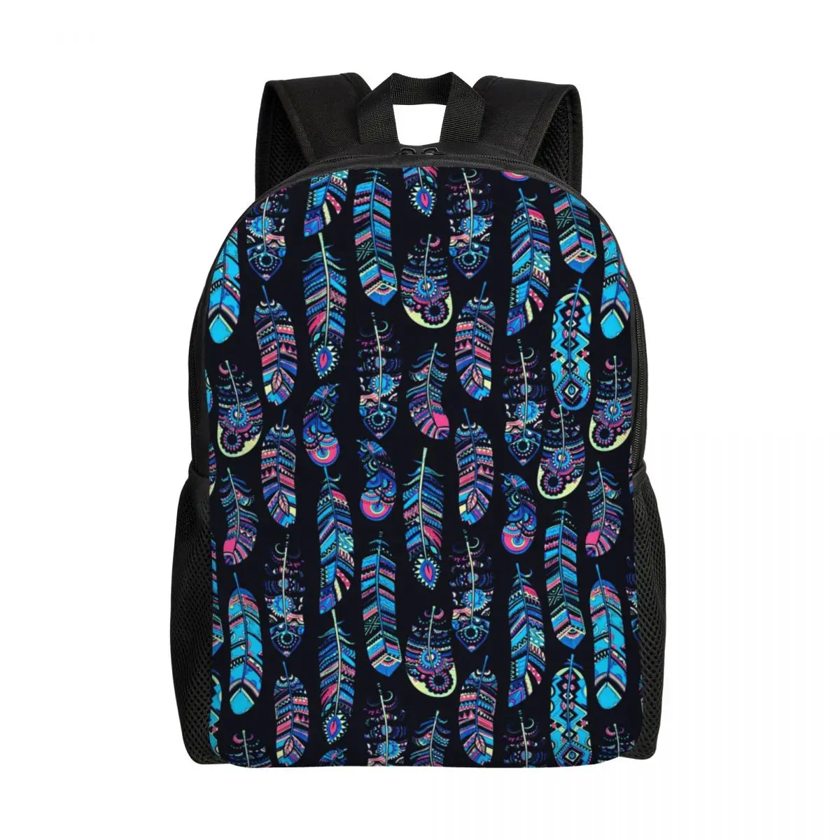 

Blue Feather Backpack Animal Print Hiking Backpacks Girl Design Large High School Bags Stylish Rucksack