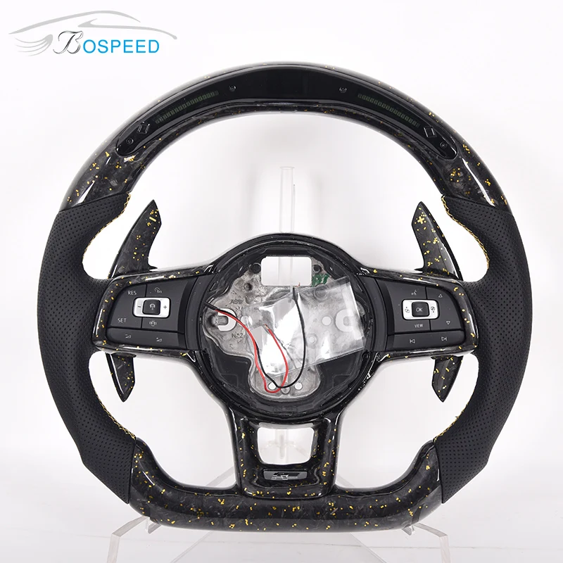 Car Steering Wheel For VW Passat Golf6 Golf7 GTI Jetta Polo MK6 MK7 Real Carbon Fiber Perforated Leather LED