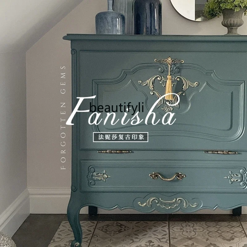 

French retro carved entrance cabinet light luxury restaurant chest cabinet corridor foyer storage decorative storage cabinet