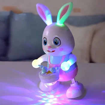 Robot de conejo que baila y canta canciones, música electrónica, tambor de latido de Animal robótico con LED, lindo juguete eléctrico para mascotas, regalo de cumpleaños para niños