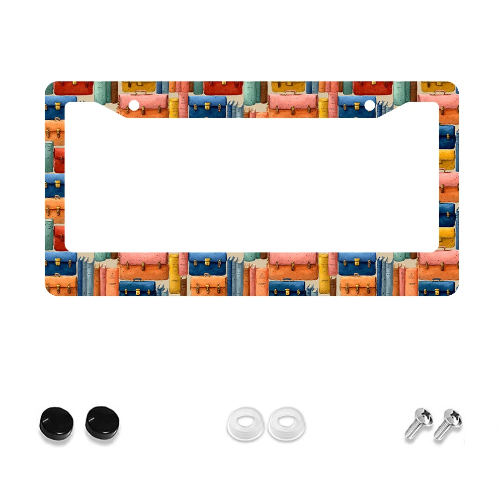 1 قطعة نمط رف الكتب الملونة 2 حفرة إطار لوحة الترخيص ، مادة الألومنيوم ، 6x12 بوصة ، مع طقم مسامير ريترو الجدة سيارة دي