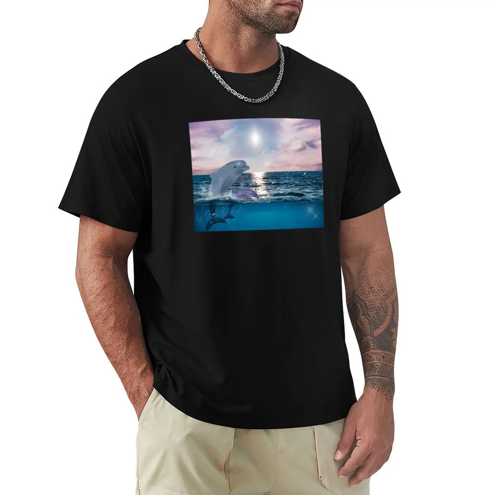 Sparkly Dolphin Ocean 90s Graphic T-Shirt Industrial Work Tee Shirt