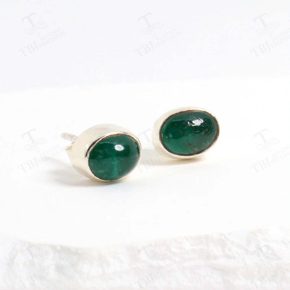 Trendy Handmade Silver Earrings for Lady Natural Emerald May Birthstone Success&Love Stone Fine Jewelry for Party Festival Gift