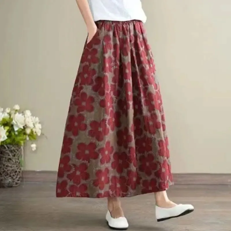 

Vintage Summer Women's 2024 New Patchwork Elasticized Printing Pockets Fashion Loose Comfortable Minimalist Casual Skirts