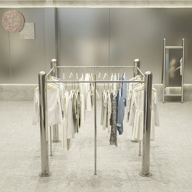 Clothing store display rack Stainless steel clothes hanger Boys and girls clothing store Nakajima new shelves