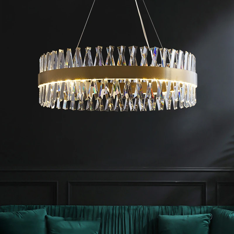 New Arrivals Luxury Crystal Led Chandelier Round Oval Hanging Pendant Lighting For Living Room Dining Room Hotel Gold Decor Lamp