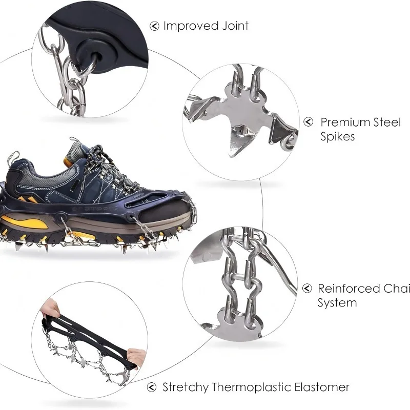​​2PCS Ice Cleats for Snow & Ice​​ Non-Slip Overshoe Crampons with Stretch Fit Rubber Traction for Walking image 3