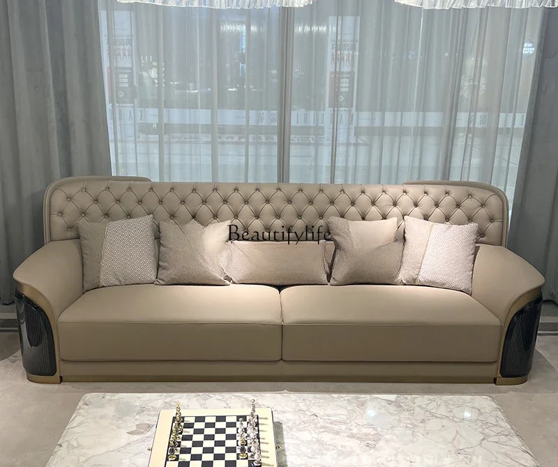 Italian postmodern light luxury straight row sofa high back large apartment high-end leather