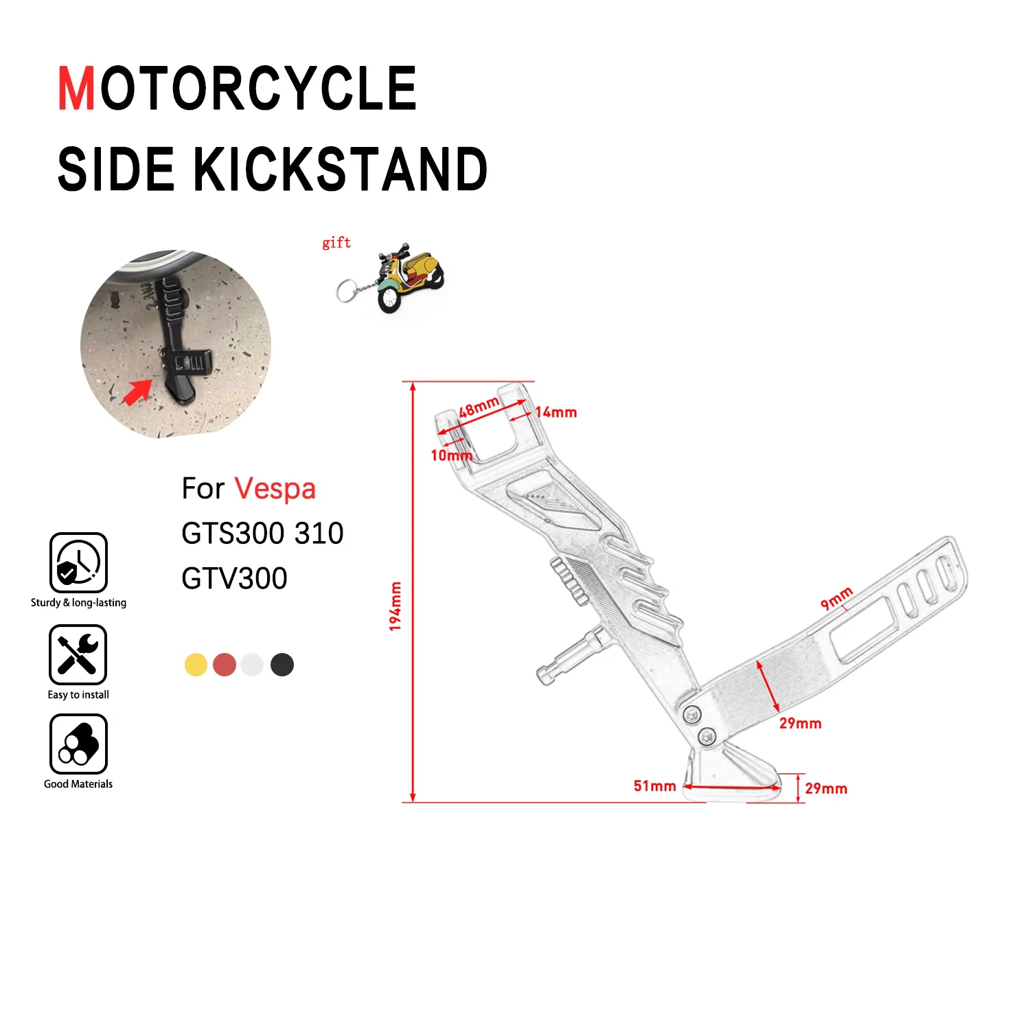 Footrest For Vespa GTS300 GTS310 GTV300 Kickstand Sidestand Side Support Stand Parking Rack Motorcycle Accessories