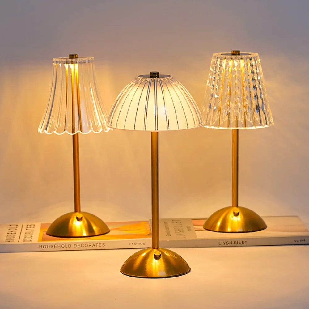 LED Crystal Table Decor Light Touch Sensor Desktop Night Light Rechargeable Reading Lamp for Bedroom Bedside Hotel Bar Decor
