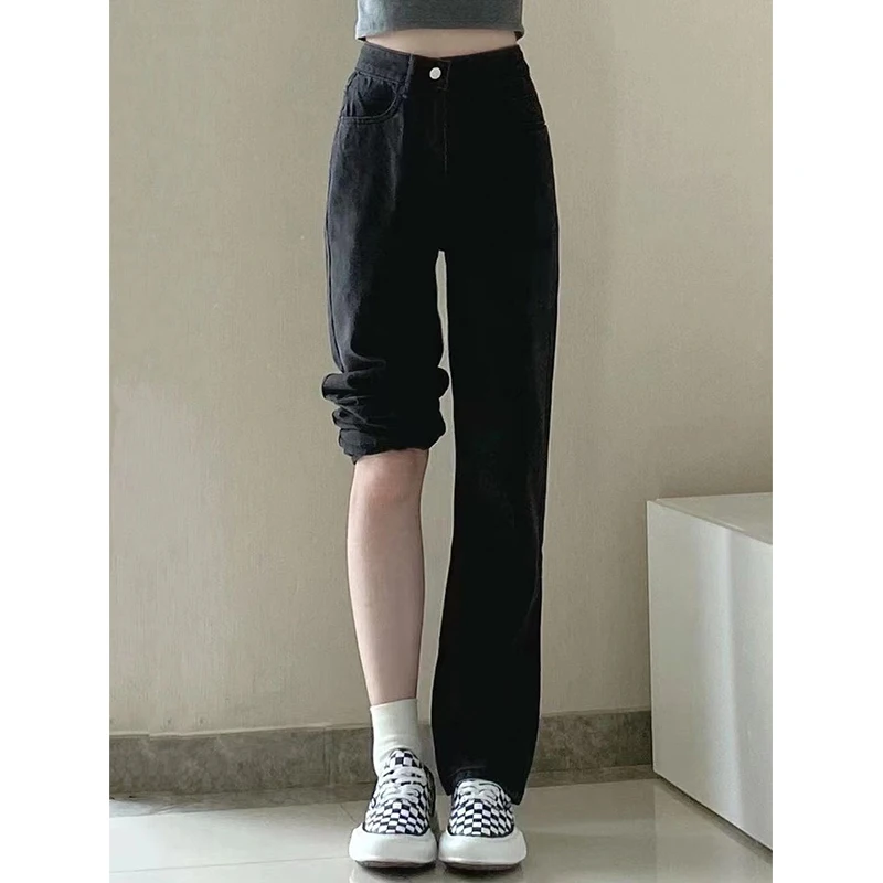 

High Waist Straight Leg Bla Jeans Women's Loose Fit Casual High Waist Long Pants Autumn Season Comfortable plus Size Denim