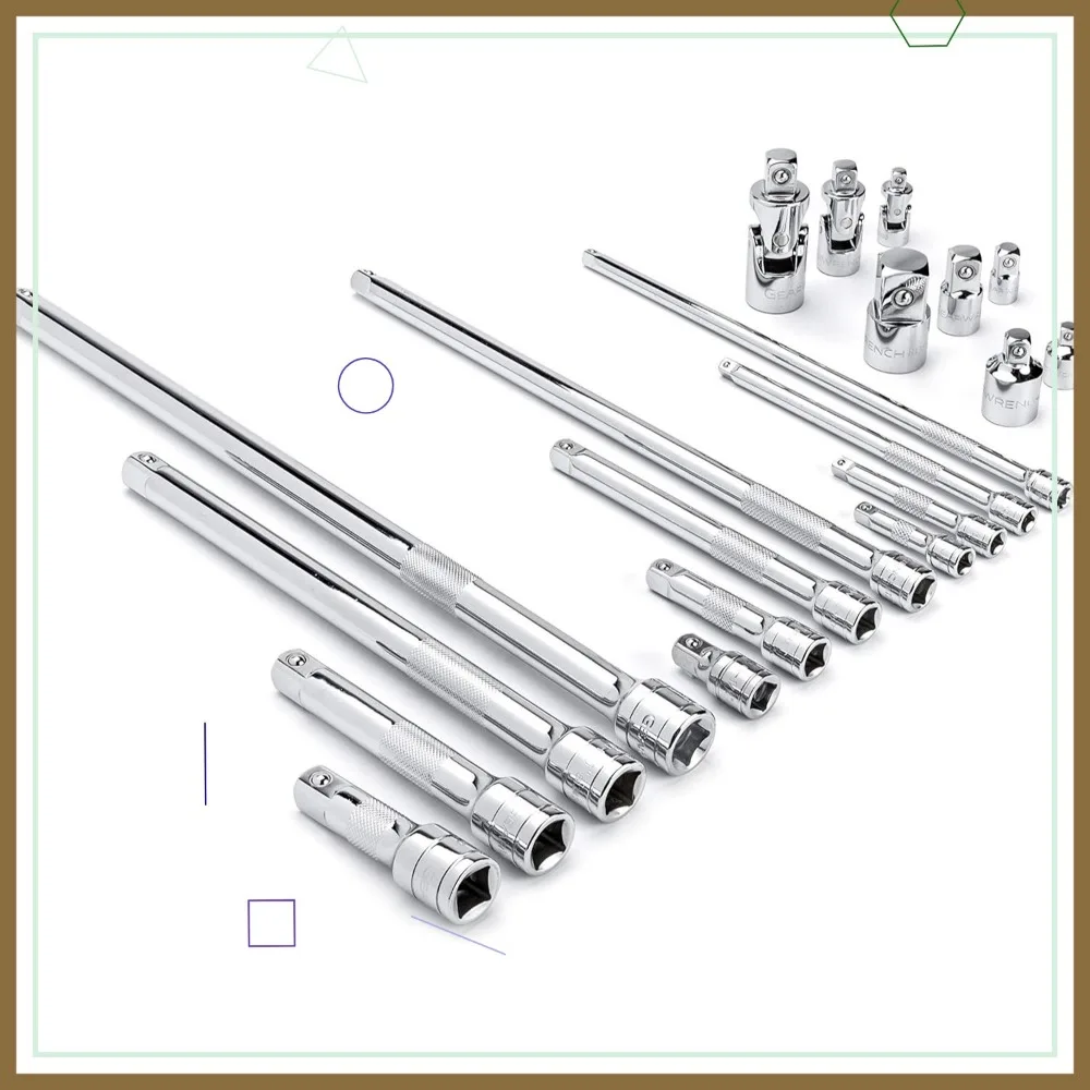 

20-Piece Drive Extension Set with Universal Joint and Adapters for Secure Socket Access