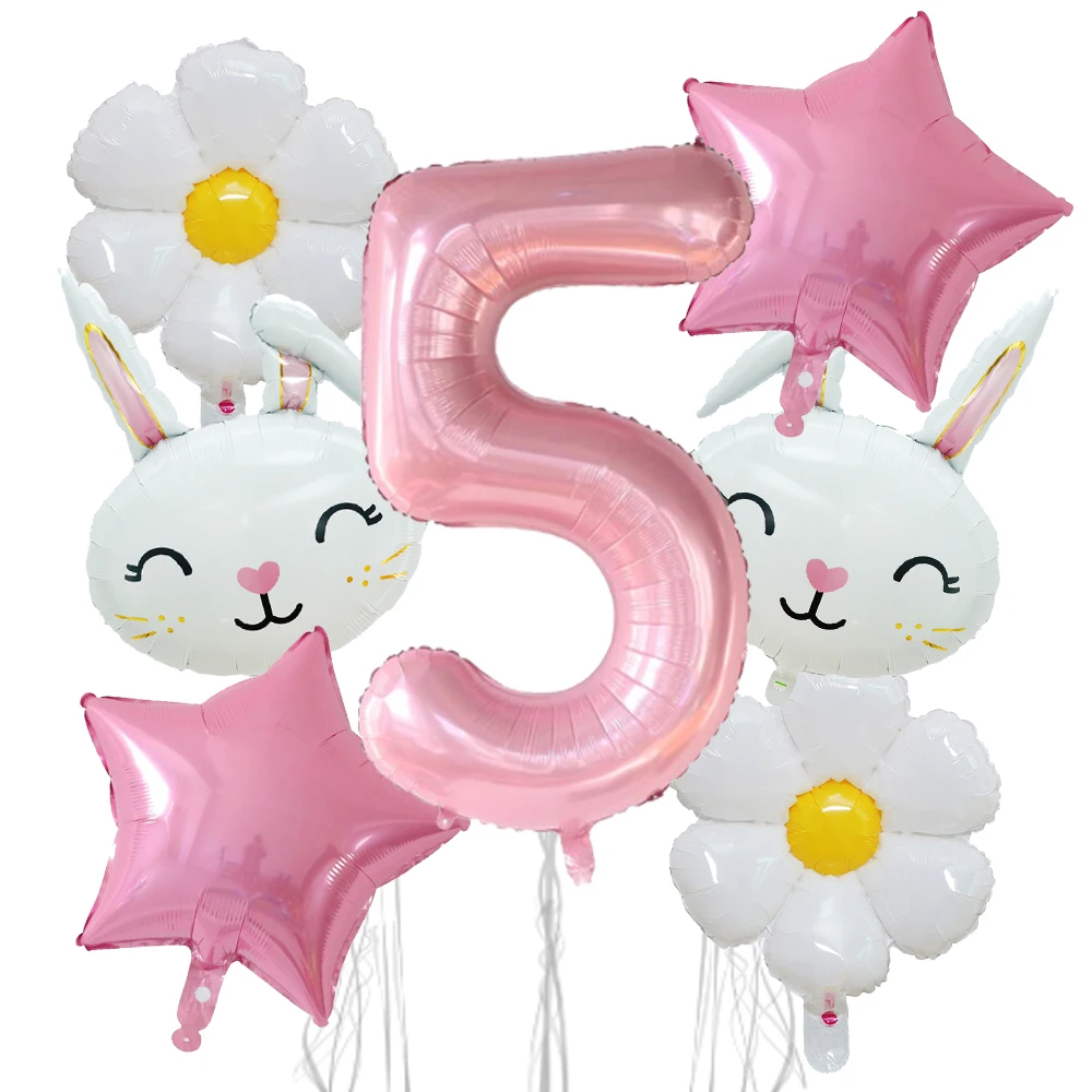 7pcs Cute Bunny Balloon 32inch Pink 1-9 Number Foil Balloons Set Girls Birthday Baby Shower Decoration Rabbit Globos